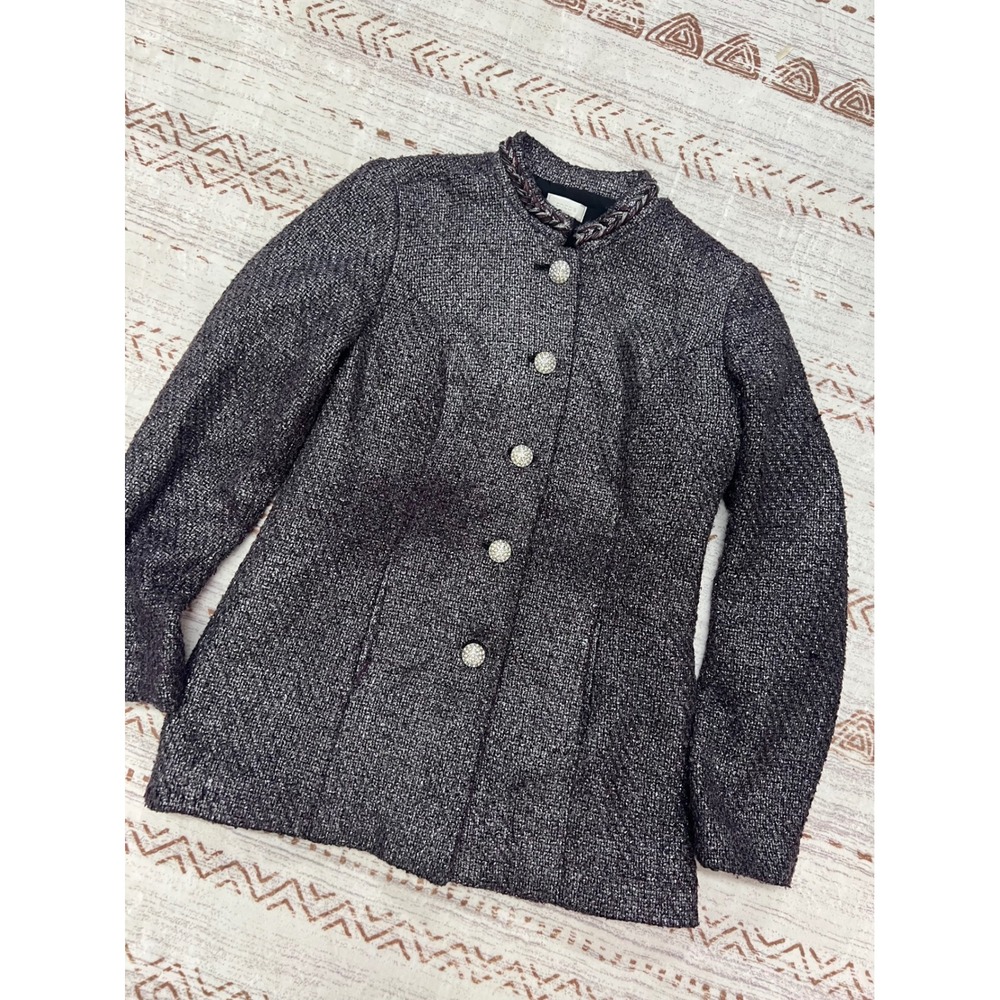 Chico's‎ Textured Metallic Blazer Jacket Womens Size 0 Black Silver Sparkle